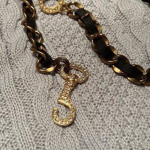 Black Faux Suede and Gold Chain Belt with Rhinestone Closures